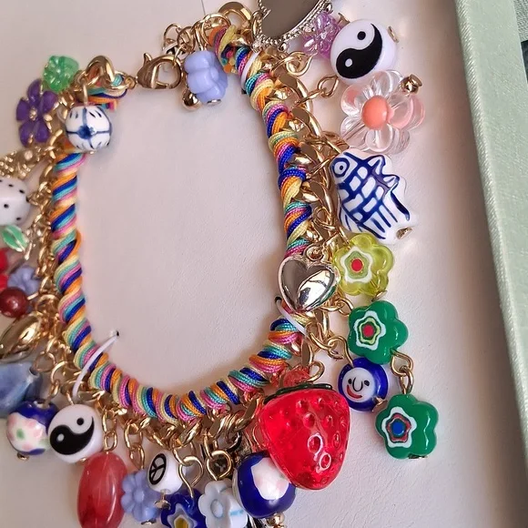 Multicolor Ceramic & Cubic Zirconia Charm Bracelet. NIB. Absolutely Gorgeous!!💜 - Picture 5 of 13